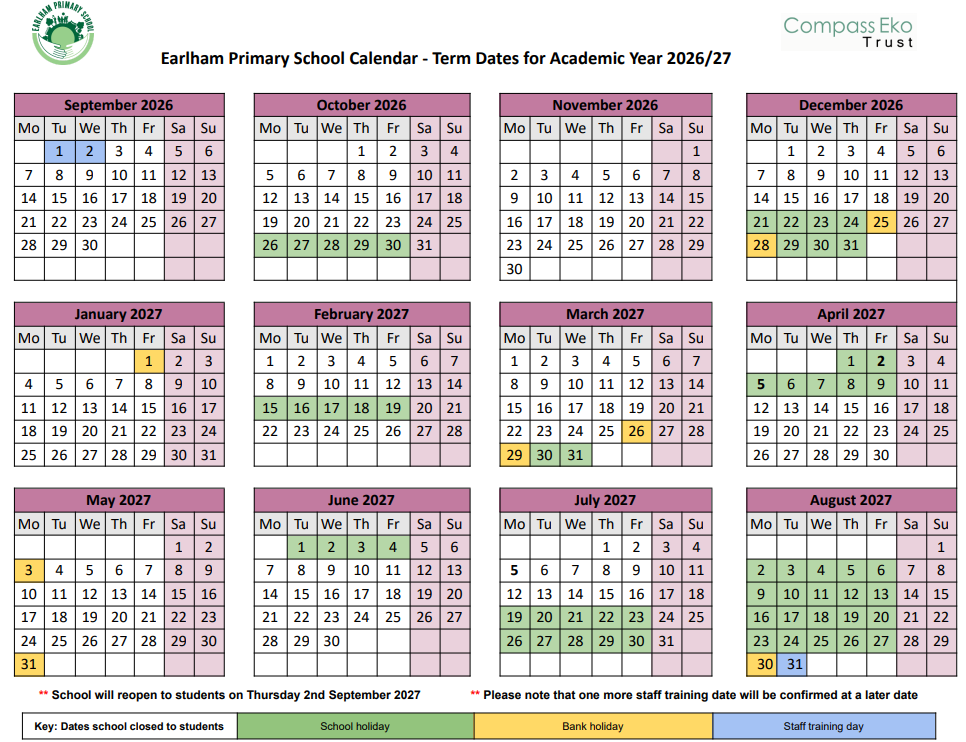 Earlham Primary Term dates 2026/2027 Earlham Primary Term dates 2026/2027